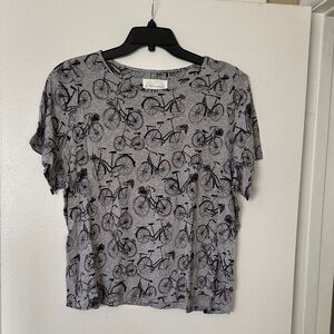 Anthropologie Gray Top with Bicycle Design 2X